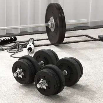 25KG Adjustable Weights Dumbbells Set, Dumbbell Hand Weights for Home Office Gym Body Fitness Lifting Training, Black by HOMCOM