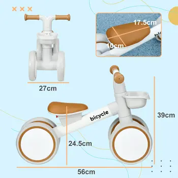 Kids Balance Bike with Adjustable Seat for 1-3 Years Old, Silent Wheels, White by AIYAPLAY