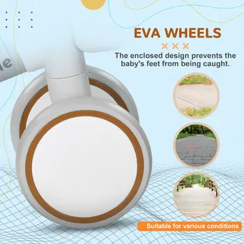 Kids Balance Bike with Adjustable Seat for 1-3 Years Old, Silent Wheels, White by AIYAPLAY
