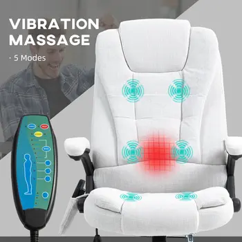 Vinsetto Massage Office Chair with 6 Heated Vibration Points, Executive Office Chair with Linen-Feel Fabric 360°, Swivel Wheels in Cream White