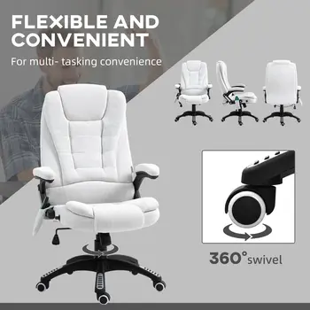 Vinsetto Massage Office Chair with 6 Heated Vibration Points, Executive Office Chair with Linen-Feel Fabric 360°, Swivel Wheels in Cream White