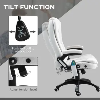 Vinsetto Massage Office Chair with 6 Heated Vibration Points, Executive Office Chair with Linen-Feel Fabric 360°, Swivel Wheels in Cream White