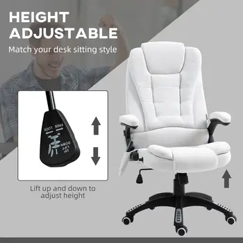 Vinsetto Massage Office Chair with 6 Heated Vibration Points, Executive Office Chair with Linen-Feel Fabric 360°, Swivel Wheels in Cream White