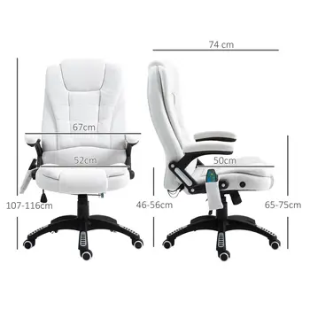 Vinsetto Massage Office Chair with 6 Heated Vibration Points, Executive Office Chair with Linen-Feel Fabric 360°, Swivel Wheels in Cream White