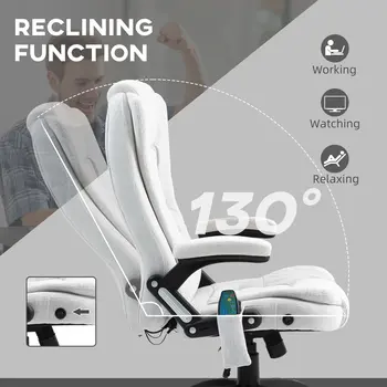Vinsetto Massage Office Chair with 6 Heated Vibration Points, Executive Office Chair with Linen-Feel Fabric 360°, Swivel Wheels in Cream White