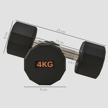 2 x 4kg Dumbbells Weights Set with 12-Sided Shape and Non-Slip Grip for Men Women Home Gym Workout by SPORTNOW