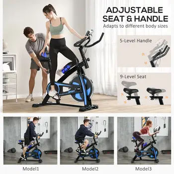 Exercise Bike, Indoor Stationary Bike, Cycling Machine with Adjustable Seat and Resistance for Home Gym Workout, Blue by SPORTNOW