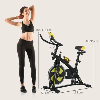 Indoor Exercise Bike, Stationary Bike, Cycling Machine with Adjustable Seat and Resistance for Home Gym Workout in Yellow by SPORTNOW