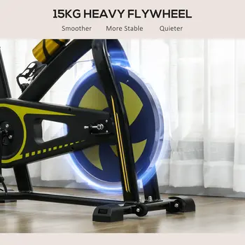 Indoor Exercise Bike, Stationary Bike, Cycling Machine with Adjustable Seat and Resistance for Home Gym Workout in Yellow by SPORTNOW