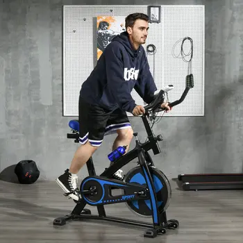 Exercise Bike, Indoor Stationary Bike, Cycling Machine with Adjustable Seat and Resistance for Home Gym Workout, Blue by SPORTNOW