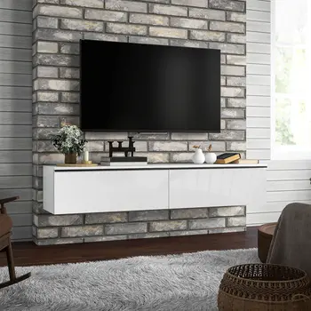 160cm High Gloss Floating TV Unit Stand for TVs up to 70", Wall Mounted TV Cabinet with Storage Cupboards in White by HOMCOM