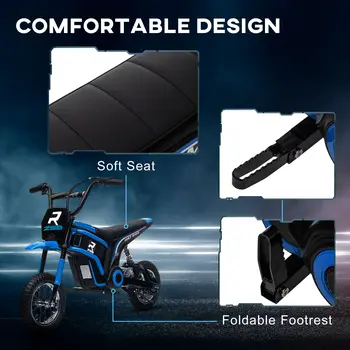HOMCOM 24V Electric Motorbike with Twist Grip Throttle, Music, Horn, 12" Pneumatic Tyres, 16km/h Max Speed in Blue