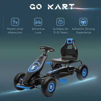 Kids Pedal Go Kart with Adjustable Seat, Inflatable Tyres in Blue by HOMCOM