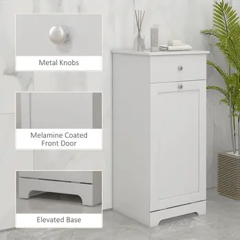 Bathroom Cabinet with Laundry Basket, Bathroom Storage Unit with Foldable Laundry Hamper and Drawer for Washroom, White by HOMCOM