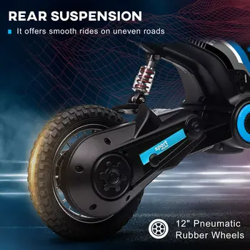 HOMCOM 24V Electric Motorbike with Twist Grip Throttle, Music, Horn, 12" Pneumatic Tyres, 16km/h Max Speed in Blue