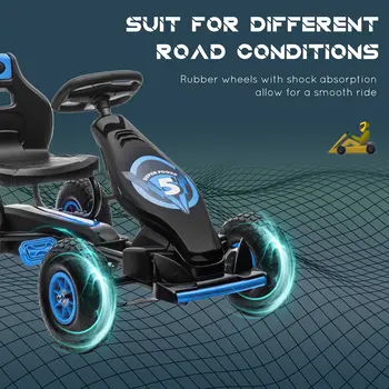 Kids Pedal Go Kart with Adjustable Seat, Inflatable Tyres in Blue by HOMCOM