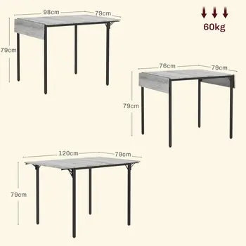 HOMCOM Folding Kitchen Table, Drop Leaf Dining Table, Extendable Kitchen Table for 2-4 People in Grey