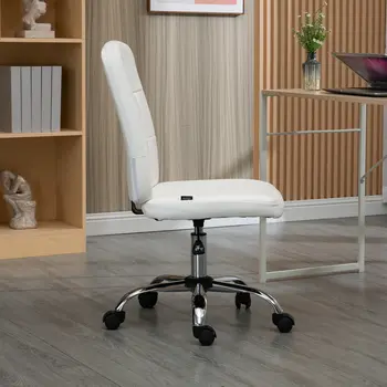 Computer Office Desk Chair, Faux Leather Desk Chair with Adjustable Height, Armless, White | Vinsetto