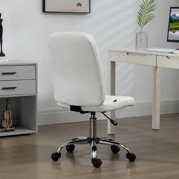 Computer Office Desk Chair, Faux Leather Desk Chair with Adjustable Height, Armless, White | Vinsetto