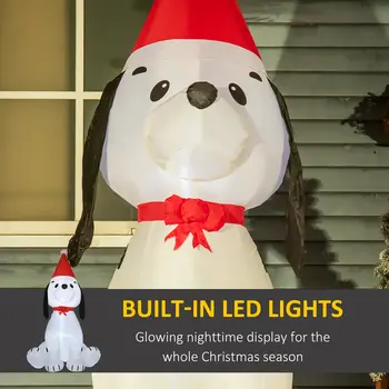 HOMCOM 1.8m Inflatable Christmas Puppy Dog Wearing Santa Hat Lighted Outdoor Decoration Blow Up Decor for Holiday Indoor