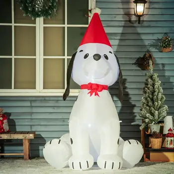 HOMCOM 1.8m Inflatable Christmas Puppy Dog Wearing Santa Hat Lighted Outdoor Decoration Blow Up Decor for Holiday Indoor