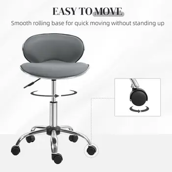 HOMCOM Adjustable Rolling Swivel Beauty Salon Chair, Stool for Spa in Grey