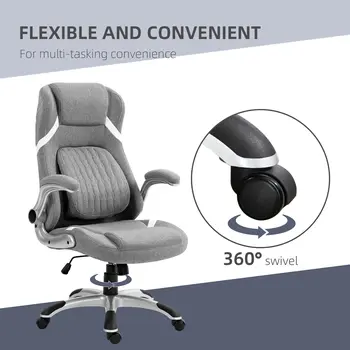 Vinsetto Ergonomic Desk Chair with Adjustable Height and Tension, Armrests, Linen-Look Home Office Chair in Grey