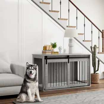 PawHut 118cm Dog Crate with Removable Cushion for Extra Large Dogs in Grey