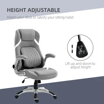 Vinsetto Ergonomic Desk Chair with Adjustable Height and Tension, Armrests, Linen-Look Home Office Chair in Grey