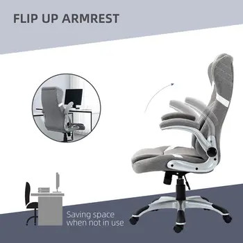 Vinsetto Ergonomic Desk Chair with Adjustable Height and Tension, Armrests, Linen-Look Home Office Chair in Grey