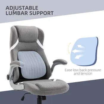 Vinsetto Ergonomic Desk Chair with Adjustable Height and Tension, Armrests, Linen-Look Home Office Chair in Grey