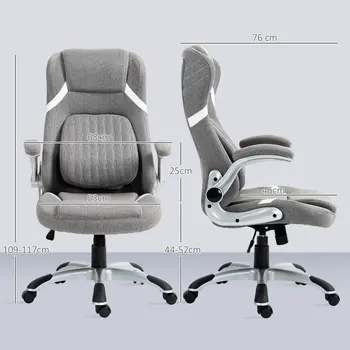 Vinsetto Ergonomic Desk Chair with Adjustable Height and Tension, Armrests, Linen-Look Home Office Chair in Grey