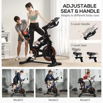 HOMCOM Black Exercise Bike, 8kg Flywheel Stationary Bike Indoor Cycling Machine with Adjustable Resistance Seat Handlebar