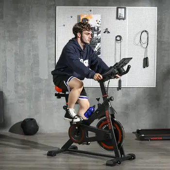 HOMCOM Black Exercise Bike, 8kg Flywheel Stationary Bike Indoor Cycling Machine with Adjustable Resistance Seat Handlebar