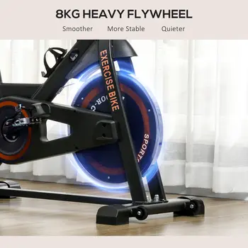 HOMCOM Black Exercise Bike, 8kg Flywheel Stationary Bike Indoor Cycling Machine with Adjustable Resistance Seat Handlebar