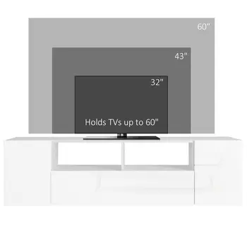 HOMCOM 16 LED Light TV Stand, with Storage - High Gloss White