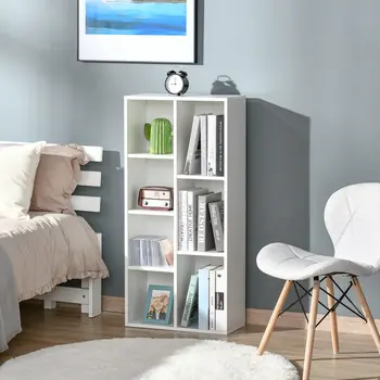 Seven-Cube Bookcase - White Wood Effect by HOMCOM