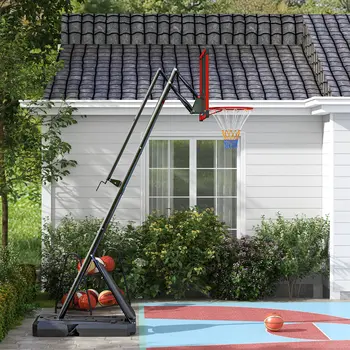 Adjustable Basketball Hoop and Stand with Weighted Base, Portable on Wheels in Red 2.4-2.9m by SPORTNOW