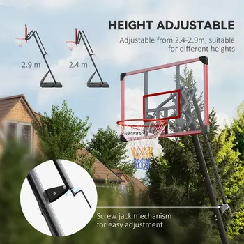 Adjustable Basketball Hoop and Stand with Weighted Base, Portable on Wheels in Red 2.4-2.9m by SPORTNOW