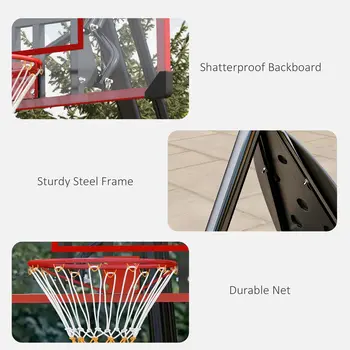 Adjustable Basketball Hoop and Stand with Weighted Base, Portable on Wheels in Red 2.4-2.9m by SPORTNOW