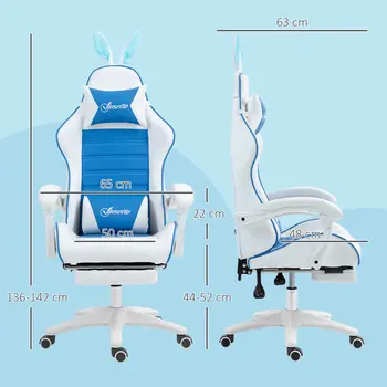 Vinsetto Racing Computer Gaming Chair, Reclining PU Leather Chair with Removable Rabbit Ears, Footrest and Lumber Support in Blue