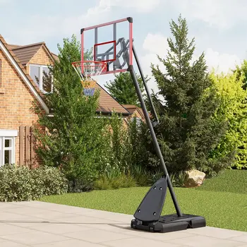 Adjustable Basketball Hoop and Stand with Weighted Base, Portable on Wheels in Red 2.4-2.9m by SPORTNOW