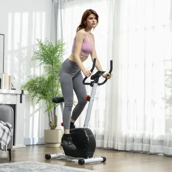 SPORTNOW Quiet Exercise Bike Stationary Bike with 8-Level Magnetic Resistance, Heart-Rate Sensor and Wheels in White
