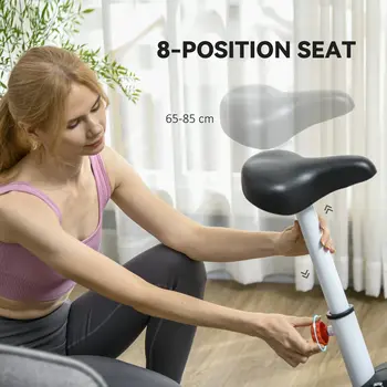 SPORTNOW Quiet Exercise Bike Stationary Bike with 8-Level Magnetic Resistance, Heart-Rate Sensor and Wheels in White