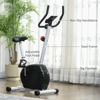 SPORTNOW Quiet Exercise Bike Stationary Bike with 8-Level Magnetic Resistance, Heart-Rate Sensor and Wheels in White
