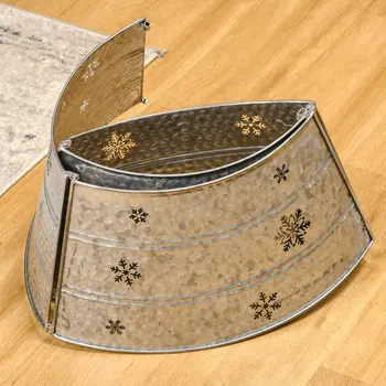 HOMCOM 66cm Christmas Tree Base Cover, Christmas Tree Collar with Hollow Snowflake Pattern for Holiday, Party, Silver