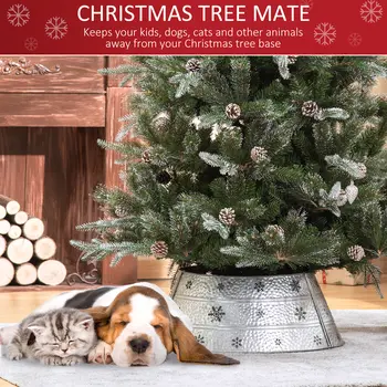 HOMCOM 66cm Christmas Tree Base Cover, Christmas Tree Collar with Hollow Snowflake Pattern for Holiday, Party, Silver