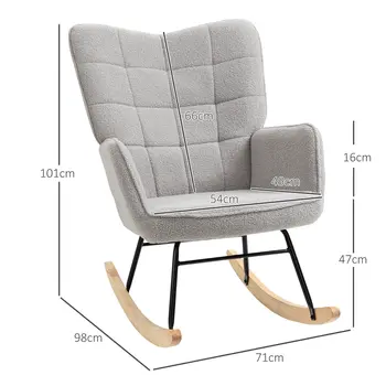 HOMCOM Berber Fleece Nursery Glider Rocker for Nursing, Wingback Rocking Chair for Living Room in Light Grey