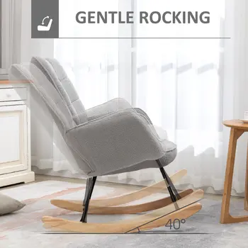 HOMCOM Berber Fleece Nursery Glider Rocker for Nursing, Wingback Rocking Chair for Living Room in Light Grey
