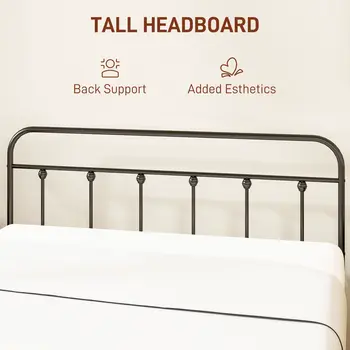 HOMCOM 5ft King Platform Bed Frame with Underbed Storage Tall Headboard Steel Slat, No Box Spring Needed, Easy Assembly in Black
